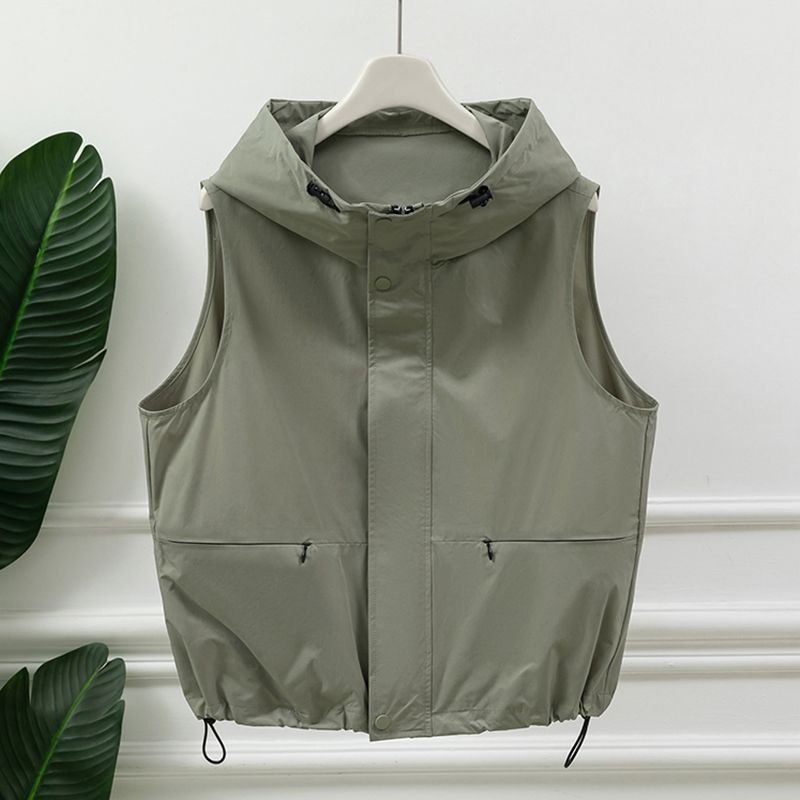 Women'S Fashion Utility Vest - 여성용 라이트 그레이 후드 민소매 유틸리티