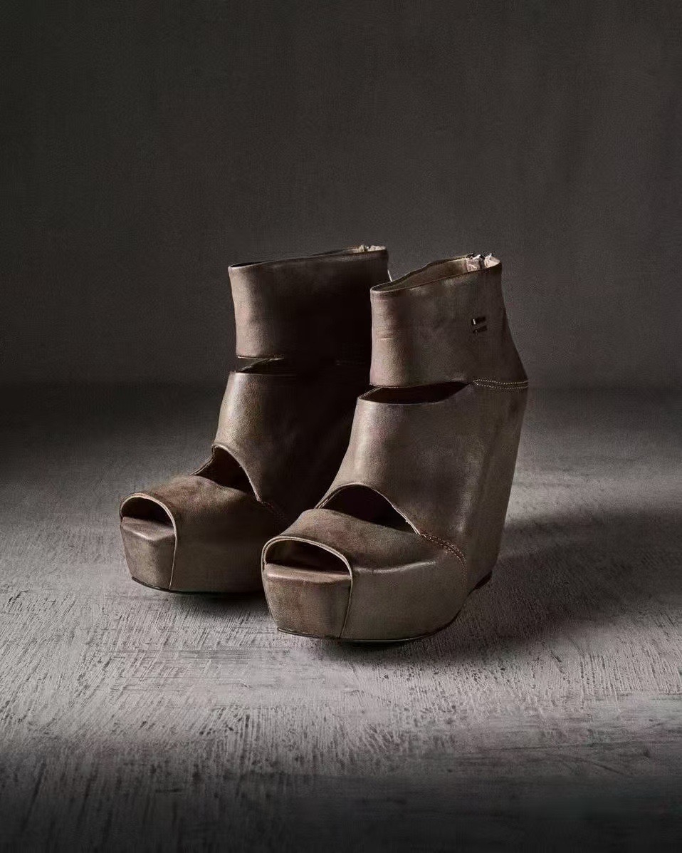 Women'S Fashion Leather Boots - 여름 신상 여성 빈티지 그레이 디스트레스