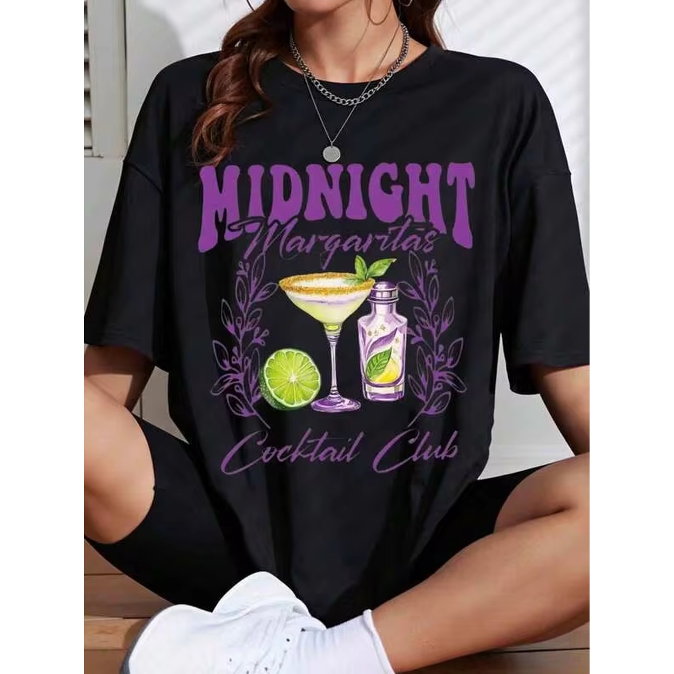Women'S Fashion Graphic Tees - 미드나잇 마가리타 칵테일 클럽 티셔츠 여성