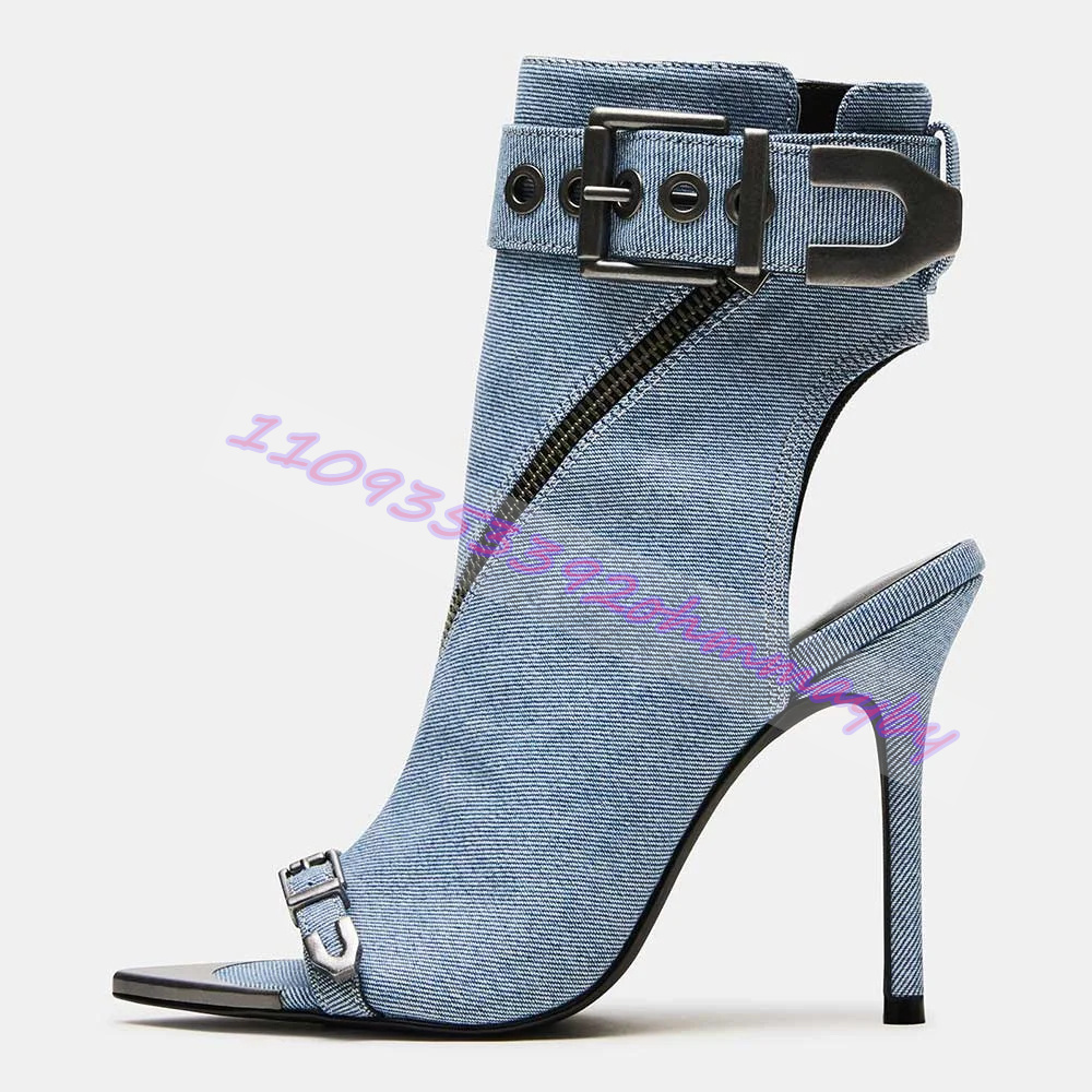 Women'S Fashion Leather Boots - 여름 블루 데님 포인티드 토 부츠