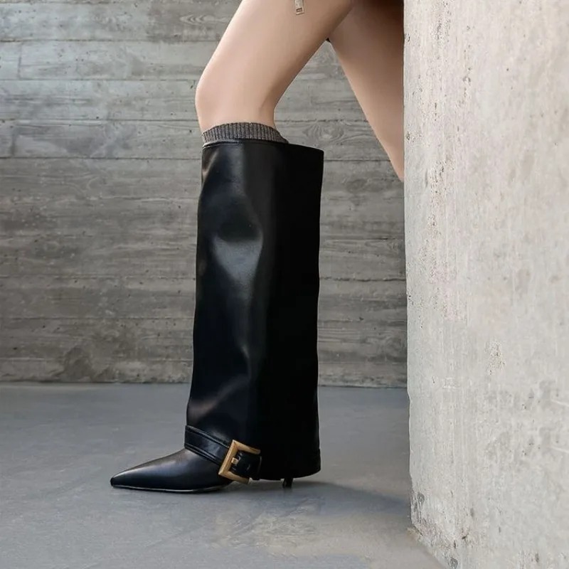 Women'S Fashion Leather Boots - 여성용 무릎 높이 부츠 클래식 블랙