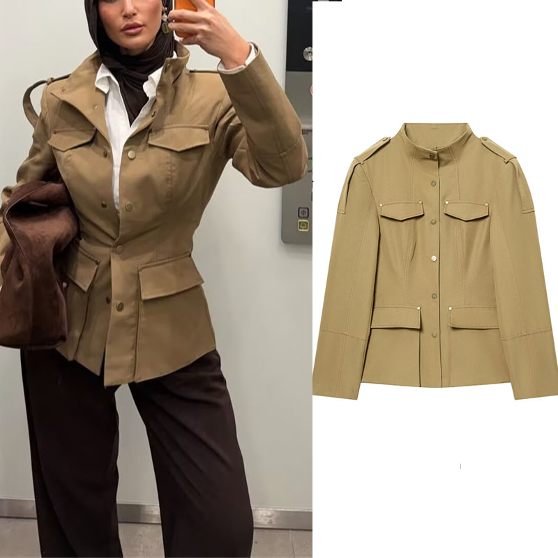 Women'S Fashion Utility Vest - 밀리터리 스타일 유틸리티 재킷 여성용 카키색