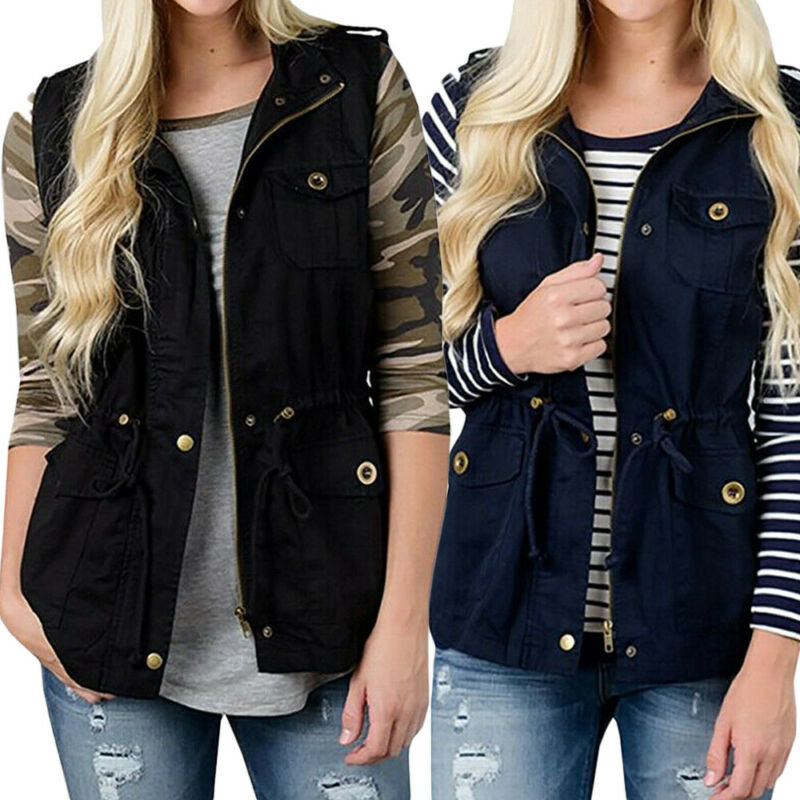 Women'S Fashion Utility Vest - 여성용 패션 조끼, 올리브 카고 유틸리티