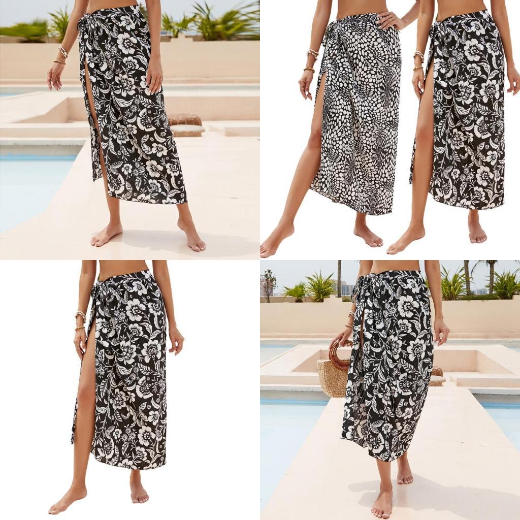 Printed Wrap Skirt - y1uc sarong-swimsuit womens womens printed long