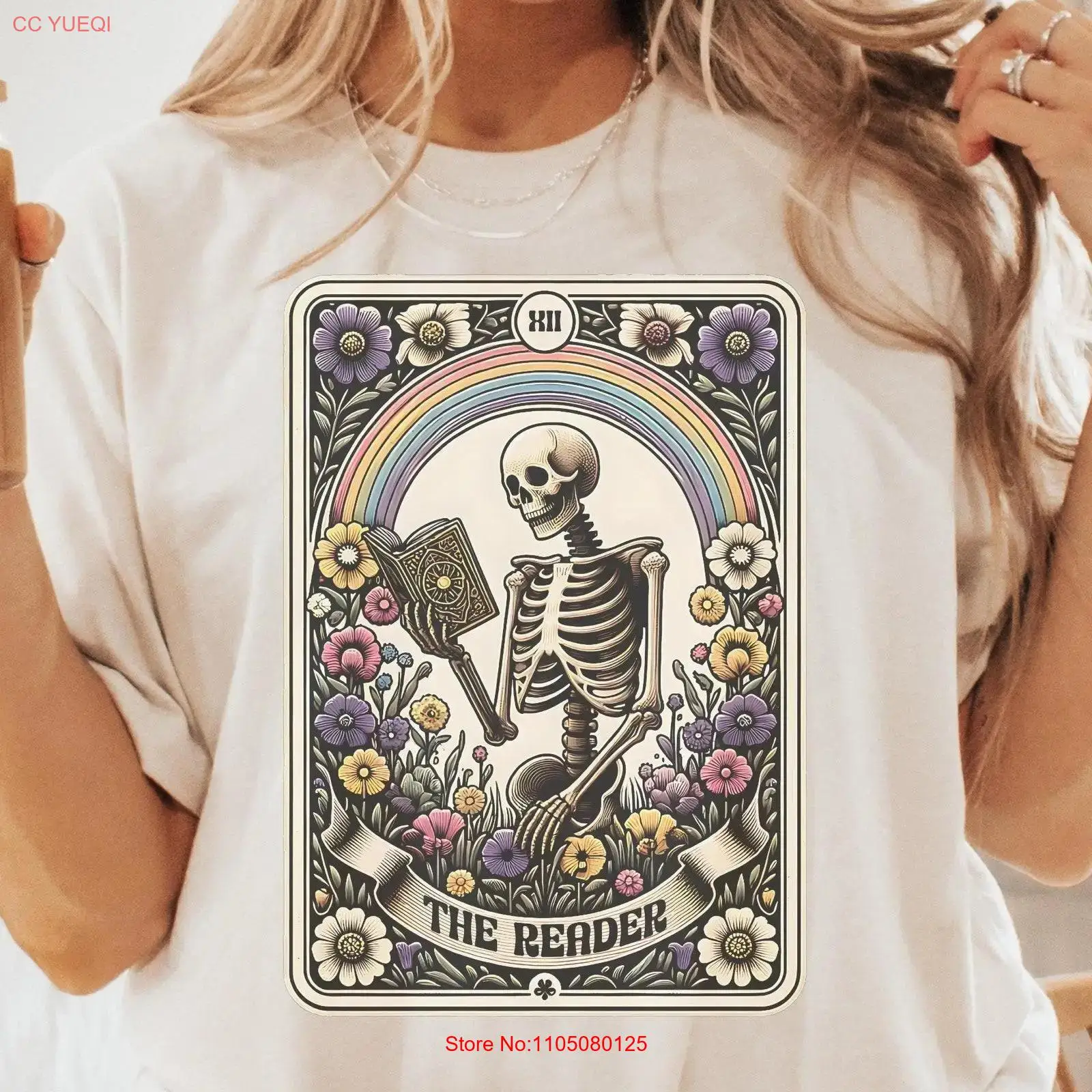 Women'S Fashion Graphic Tees - 리더 타로티셔츠 해골 독서 책 애호가