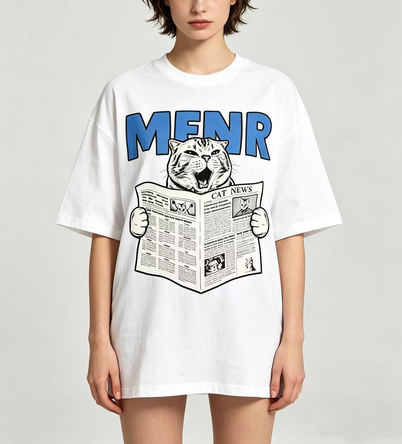 Women'S Fashion Graphic Tees - 유니섹스 웃긴 고양이 신문 읽는 그림