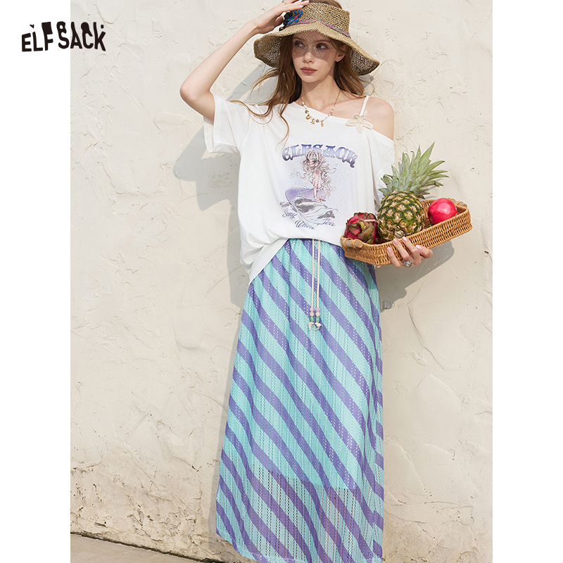 ELFSACK 여성용 오프 숄더 화이트 티셔츠와 미디  - Women'S Fashion Graphic Tees 리뷰 및 가격