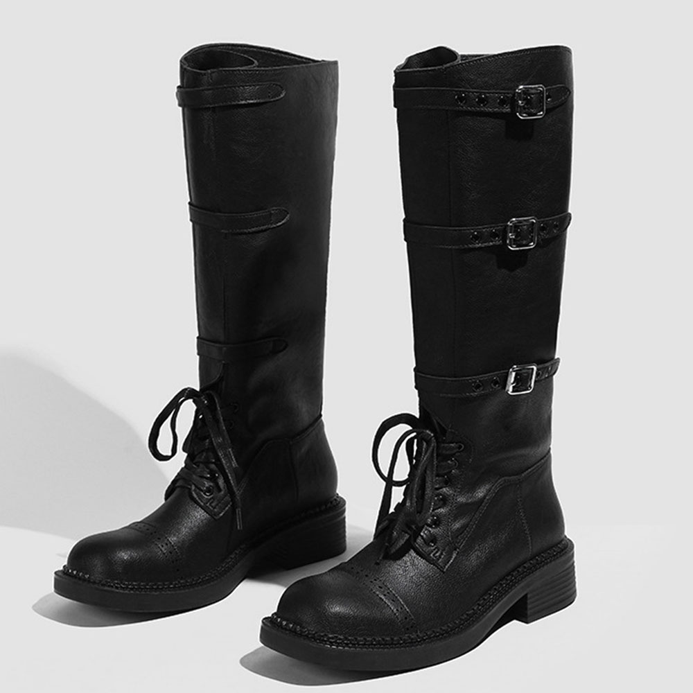여성용 무릎 높이 부츠 빈티지 벨트 버클 디자인 여성용 - Women'S Fashion Leather Boots 리뷰 및 가격