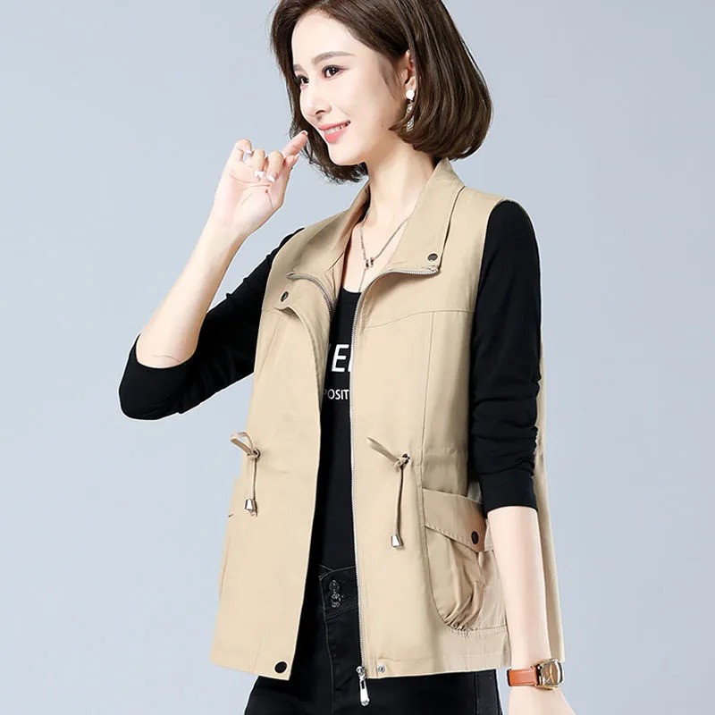 여성용 경량 스탠드 칼라 조끼, 허리 조절끈, 민소매, - Women'S Fashion Utility Vest 리뷰 및 가격
