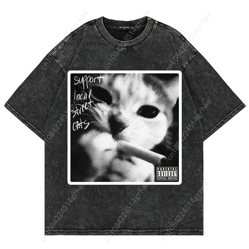 100% 코튼 빈티지 워싱 Y2K 재미있는 고양이 미e - Women'S Fashion Graphic Tees 리뷰 및 가격