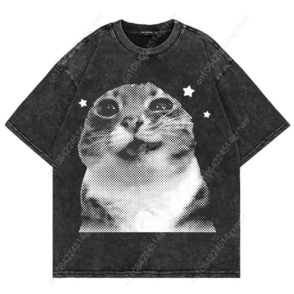 100% 코튼 빈티지 워싱 Y2K 재미있는 고양이 미e - Women'S Fashion Graphic Tees 리뷰 및 가격
