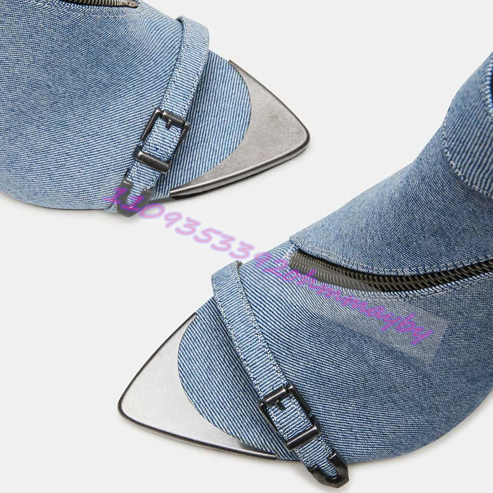 여름 블루 데님 포인티드 토 부츠 여성용 오픈 토 가죽 - Women'S Fashion Leather Boots 리뷰 및 가격