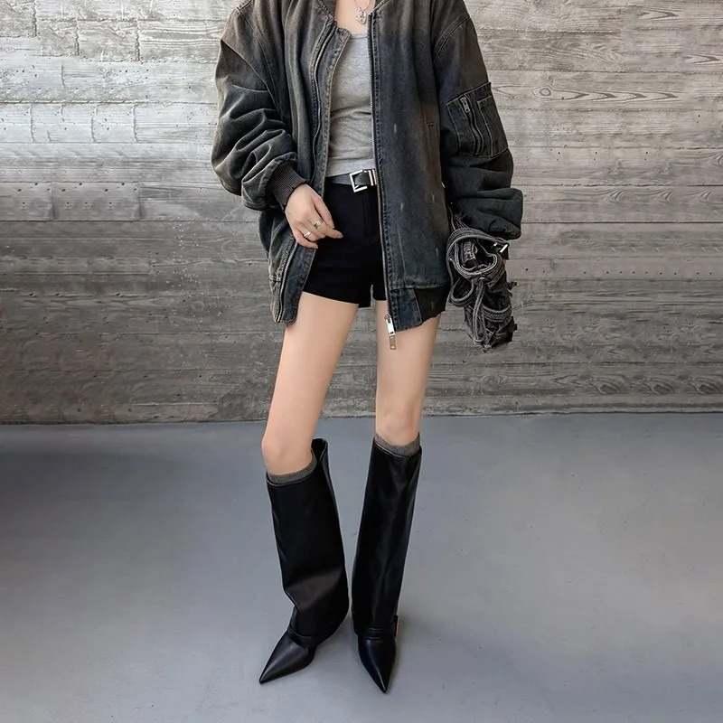 여성용 무릎 높이 부츠 클래식 블랙 뾰족한 가죽 부츠  - Women'S Fashion Leather Boots 리뷰 및 가격