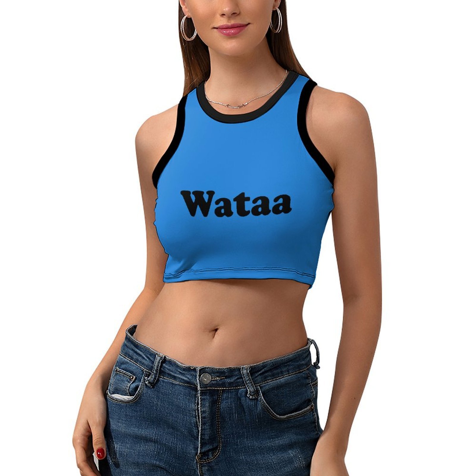 여성용 Wataa 레터 그래픽 콘트라스트 트림 크롭 탑 - Women'S Fashion Graphic Tees 리뷰 및 가격