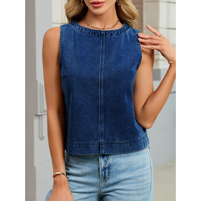 Benuynffy 캐주얼 라운드 넥 데님 조끼 여성 여 - Women'S Fashion Vest Tops 리뷰 및 가격