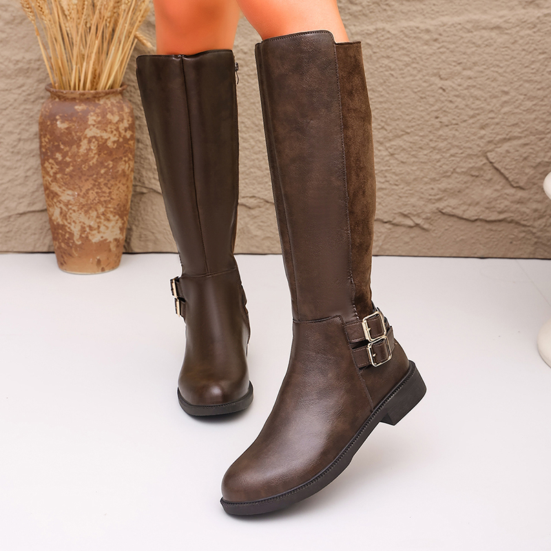 패션 버클 브라운 PU 가죽 라이딩 부츠 여성 플러스  - Women'S Fashion Leather Boots 리뷰 및 가격