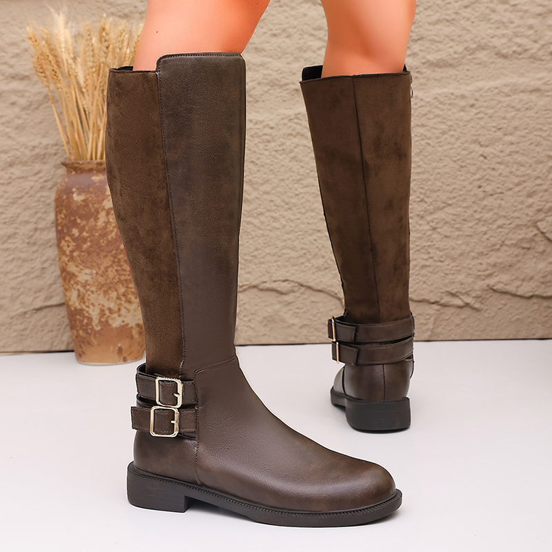 패션 버클 브라운 PU 가죽 라이딩 부츠 여성 플러스  - Women'S Fashion Leather Boots 리뷰 및 가격