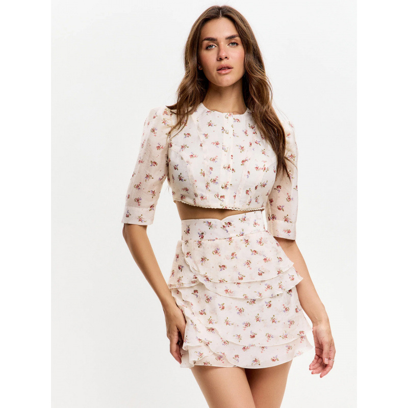 플로럴 프린트 매칭 세트 크루넥 퍼프 슬리브 크롭 블라 - Printed Wrap Skirt 리뷰 및 가격