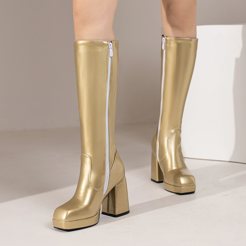 여성용 플랫폼 무릎 높이 부츠, 레드 특허 가죽 블록  - Women'S Fashion Leather Boots 리뷰 및 가격