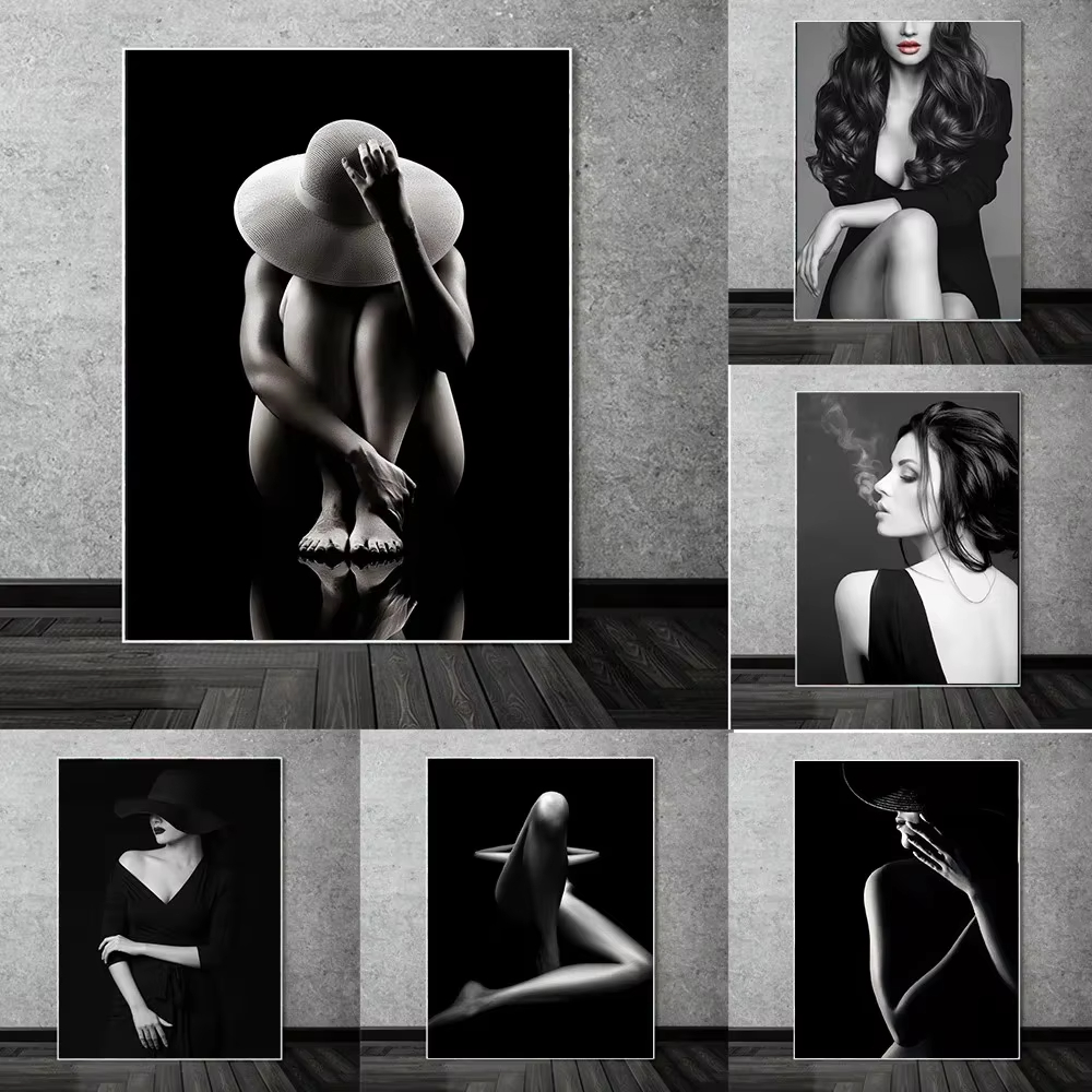패션 여성 흡연 섹시 누드 아트 캔버스 그림 현대 흑백 - Fashion Women Picture 리뷰 및 가격