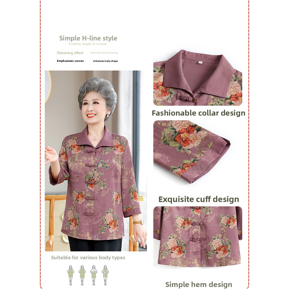 고급스러운 7부 소매 버튼 디테일의 노년 여성용 셔츠, - Women Fashion Over The Years 리뷰 및 가격