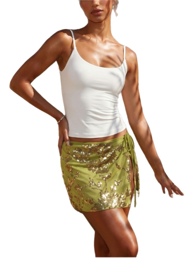 여성용 스팽글 댄스 비치 스커트 레이스업 힙 스카프 랩 - Printed Wrap Skirt 리뷰 및 가격